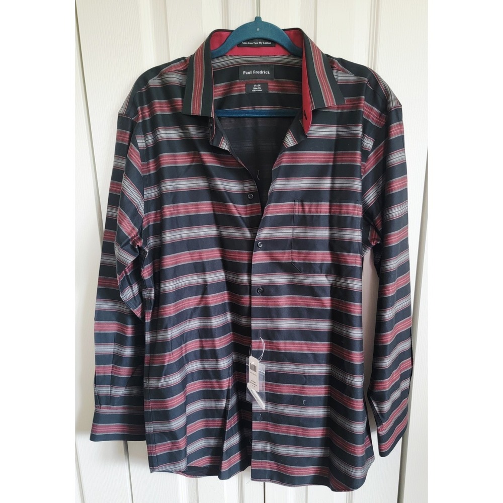 Paul Fredrick Dress Shirt Men's‎ 17x34 Tailored Non-Iron Two Ply Cotton NWT